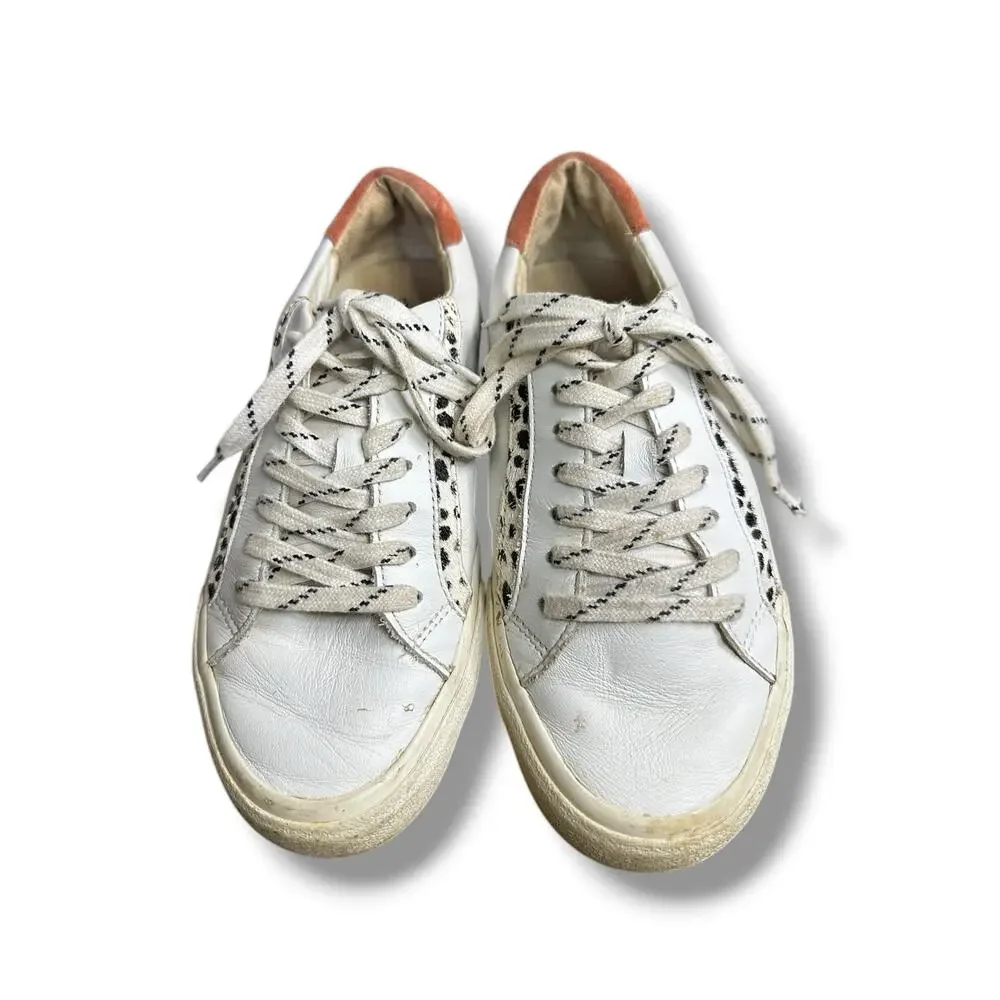 Madewell White Animal Print Fur Low Top Lace Up Leather Chic Sneakers size 6.5